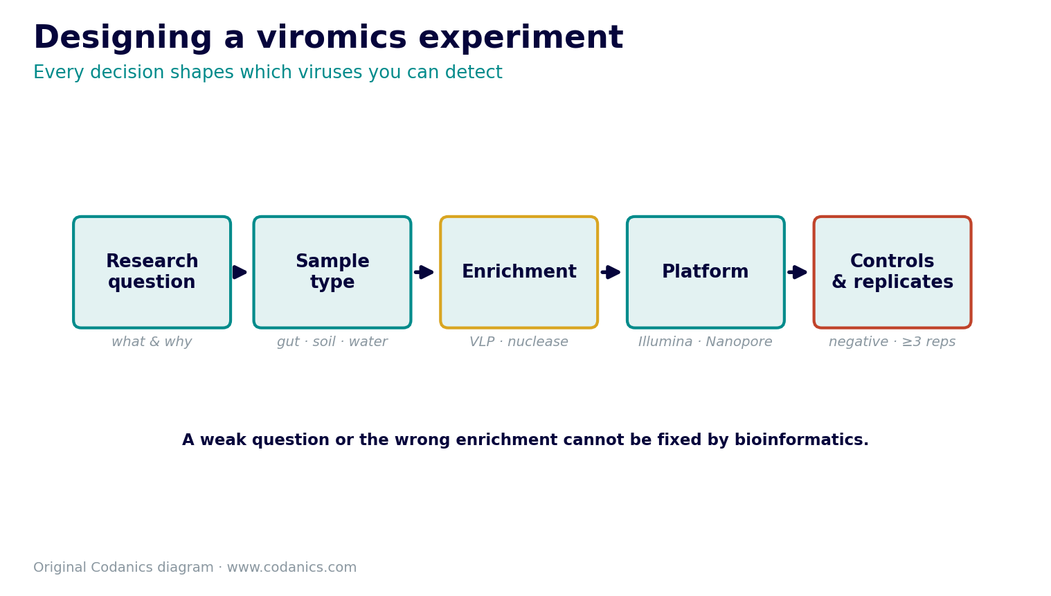 Viromics experimental design workflow from question to interpretation