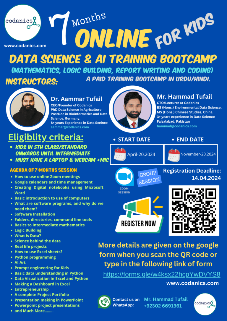 7-Months online Data Science & AI bootcamp for Kids (Mathematics, logic building, report writing and Coding)
